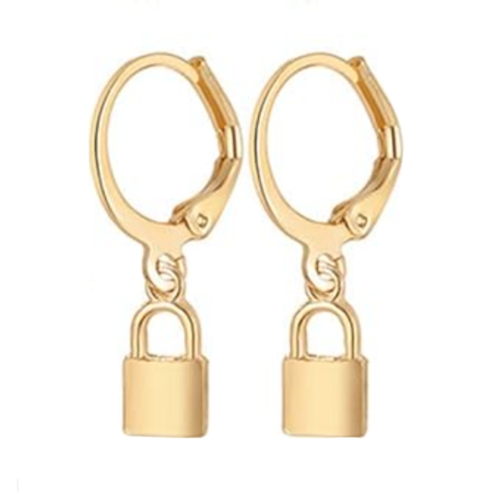 Lock Charm Hoop Earrings Gold 3D Padlock Charms Flutter Mini Hoops New